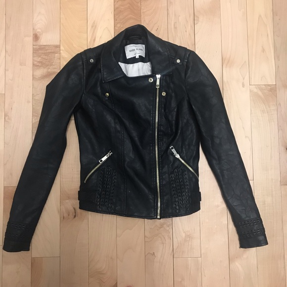 River Island Vegan Faux Leather Black Moto Jacket - Picture 2 of 8